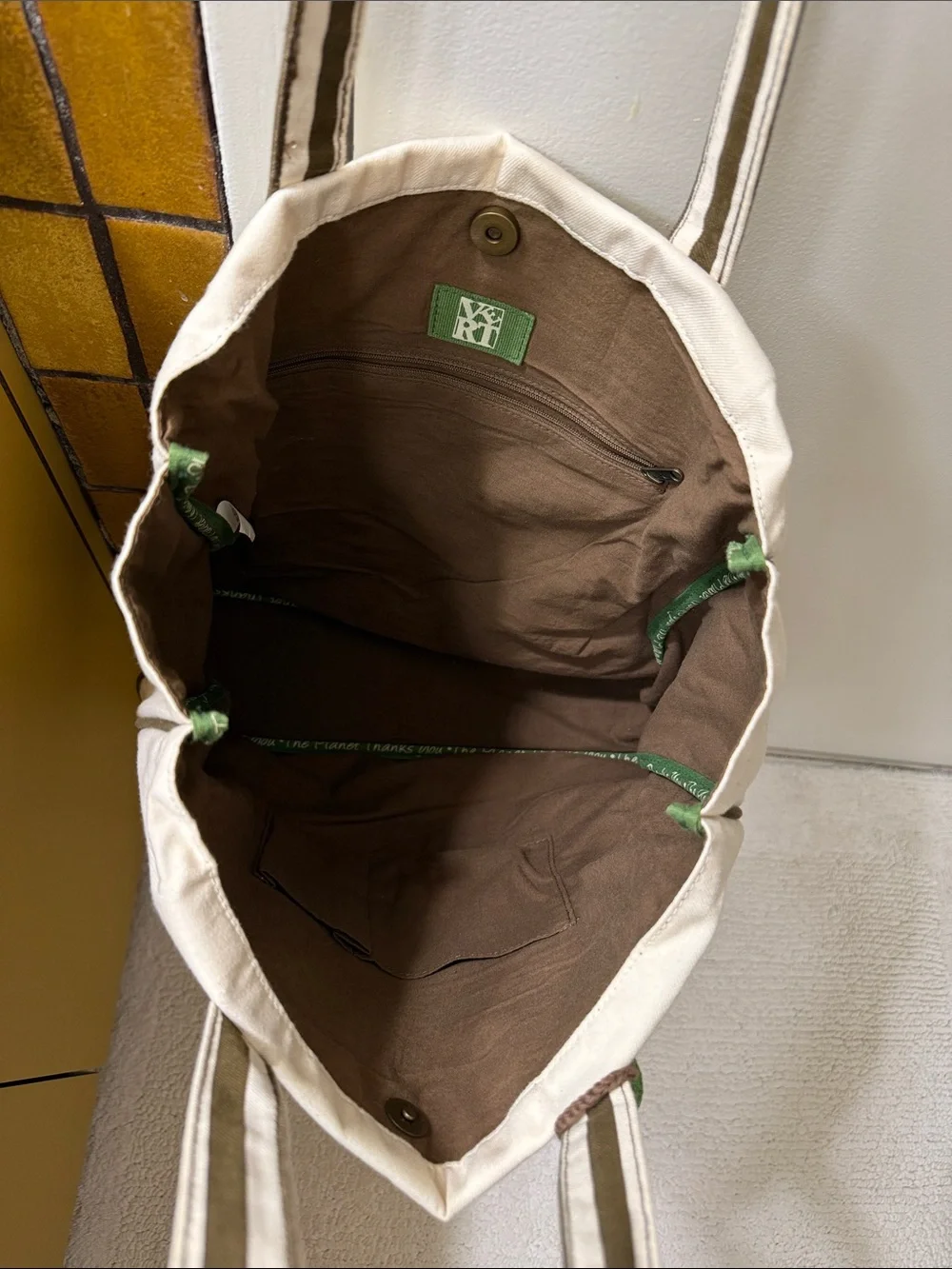 Very Eco-Graphic Cream Tote with Blue Heart and Green Earth